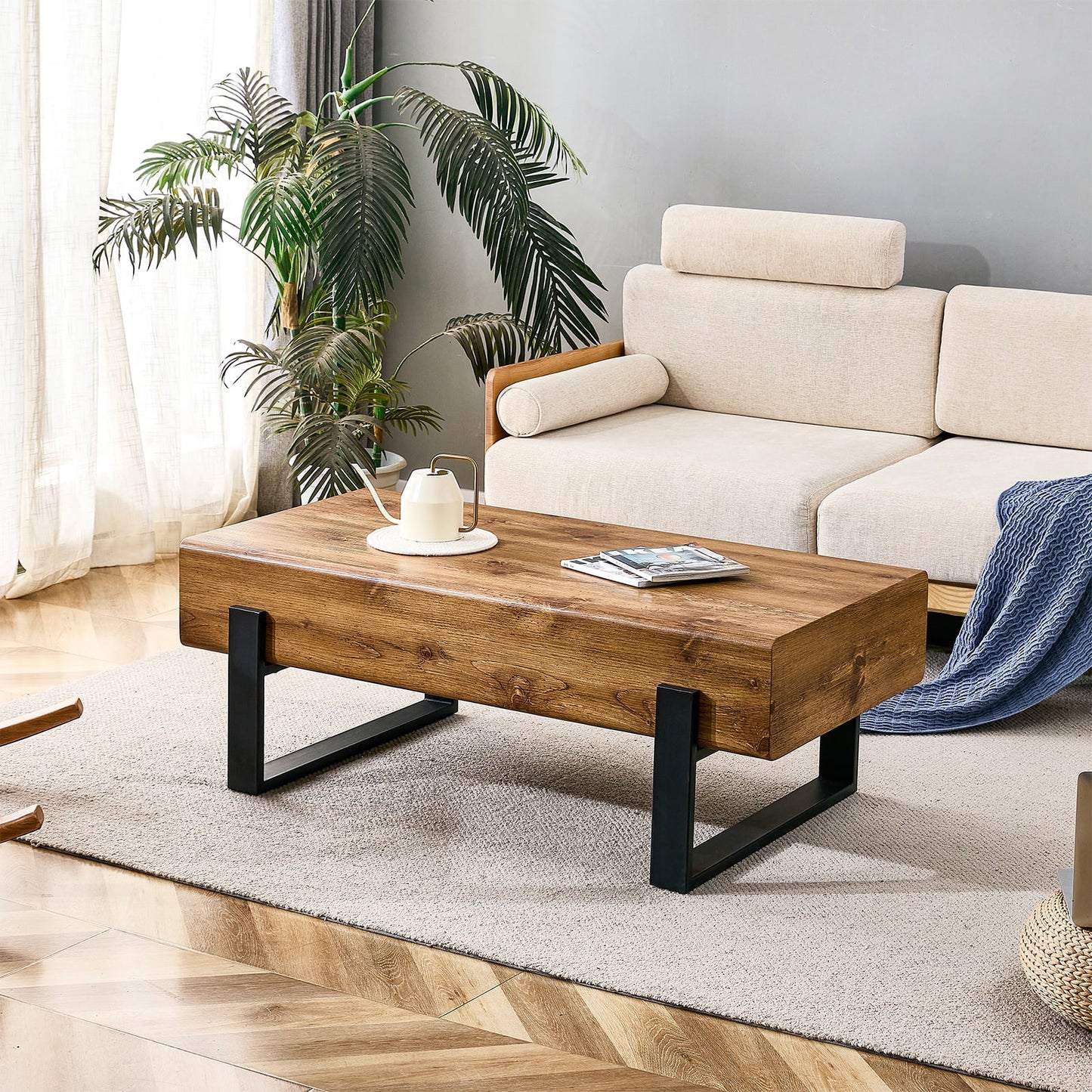 Sudica Wood Coffee Table with Metal Legs 47" Rustic Industrial Cocktail Table for Living Room