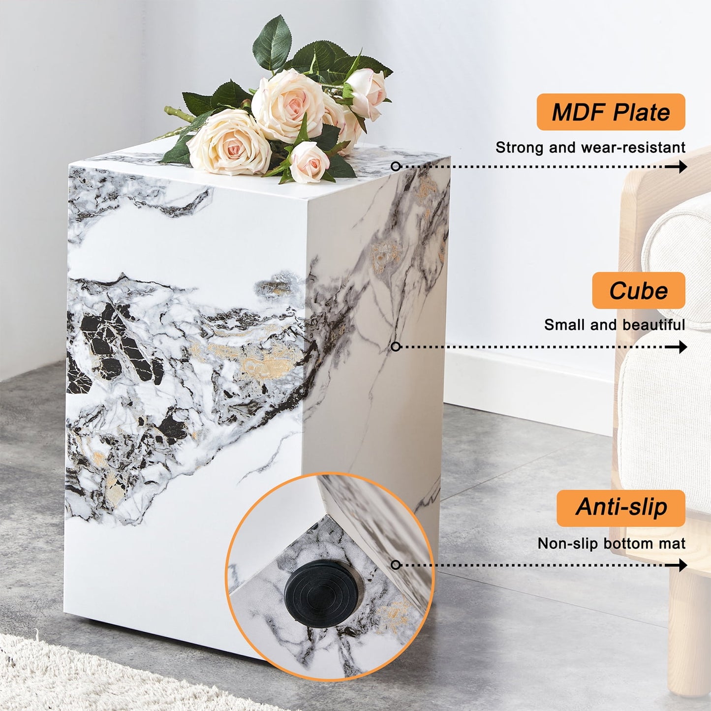 Sudica Side End Table White Marble Nightstand 11.81 inch Modern Side Table for Bedroom, Living Room