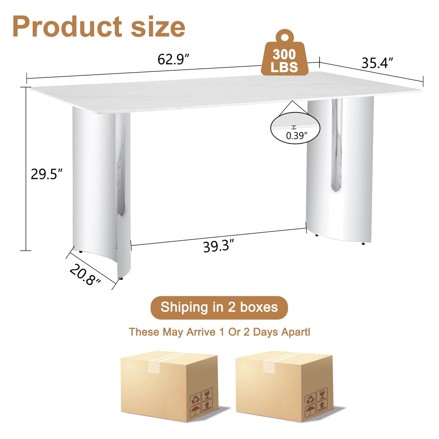 Sudica Marble Dining Table,63" MDF Kitchen Table with Chrome Plate Metal Base for 4-6 People,White