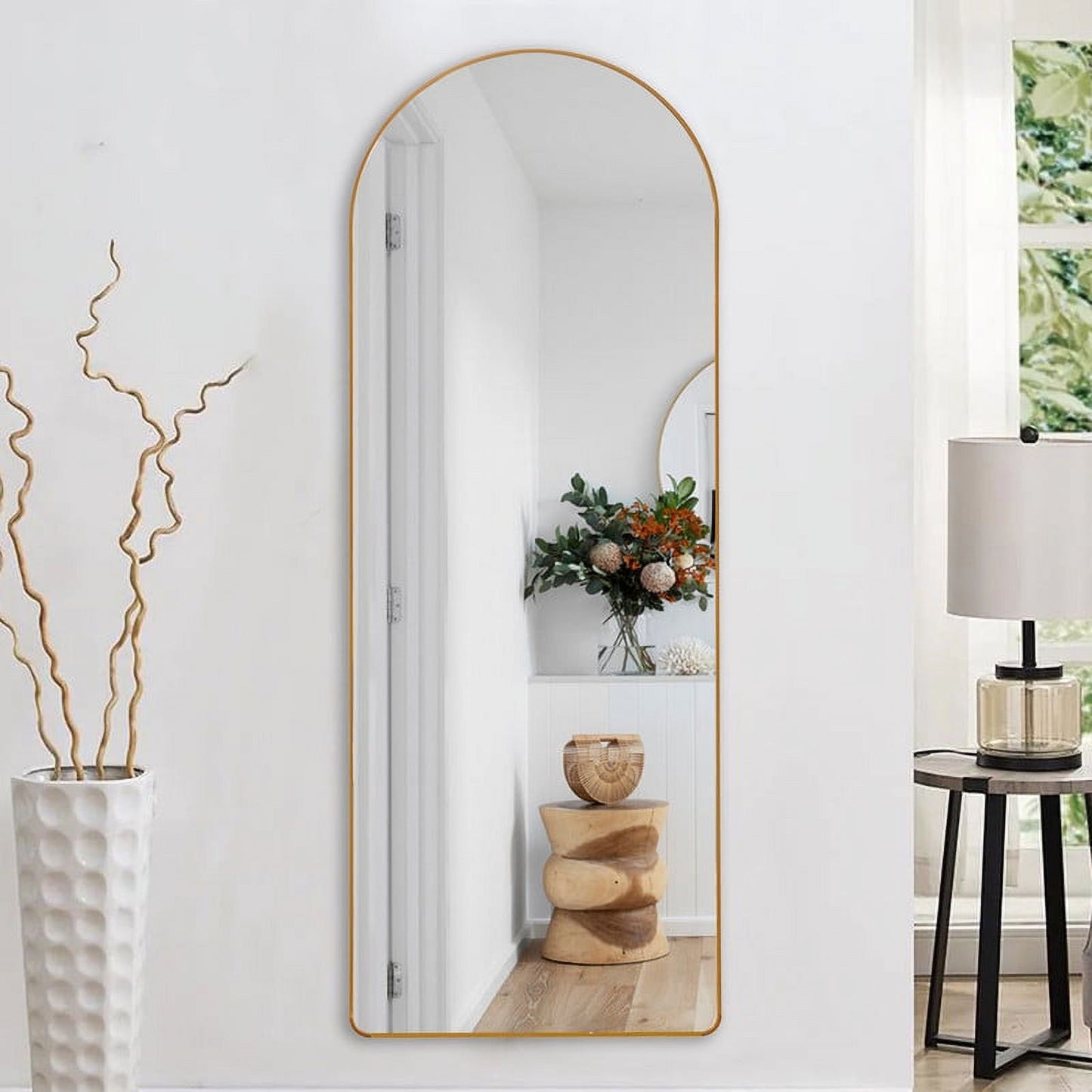 65"x23 inch Arched Full Length Mirror with Stand, Wall Hanging or Leaning Body Mirror for Bedroom, Gold