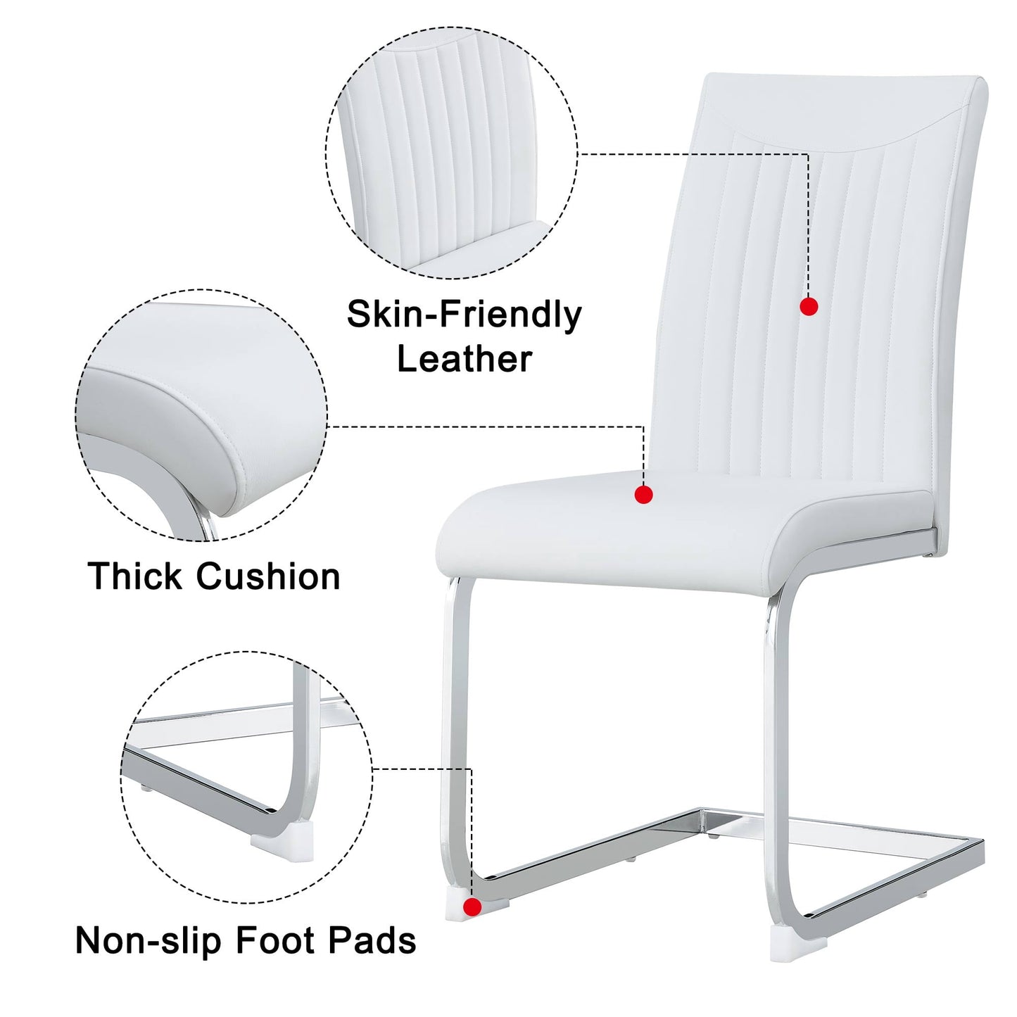 Sudica High Back Dining Chairs Set of 2 Upholstered PU Leather Dining Room Chair with Metal Legs for Home Kitchen, White