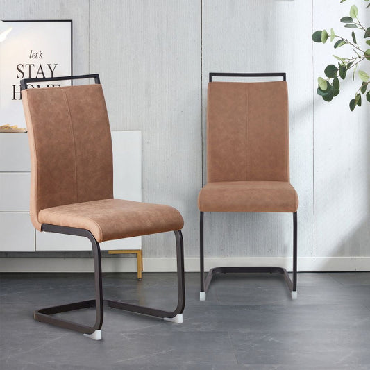 Sudica Modern Dining Chairs Set of 2 Linen Kitchen Dining Side Chairs with Metal Legs for Home, Brown