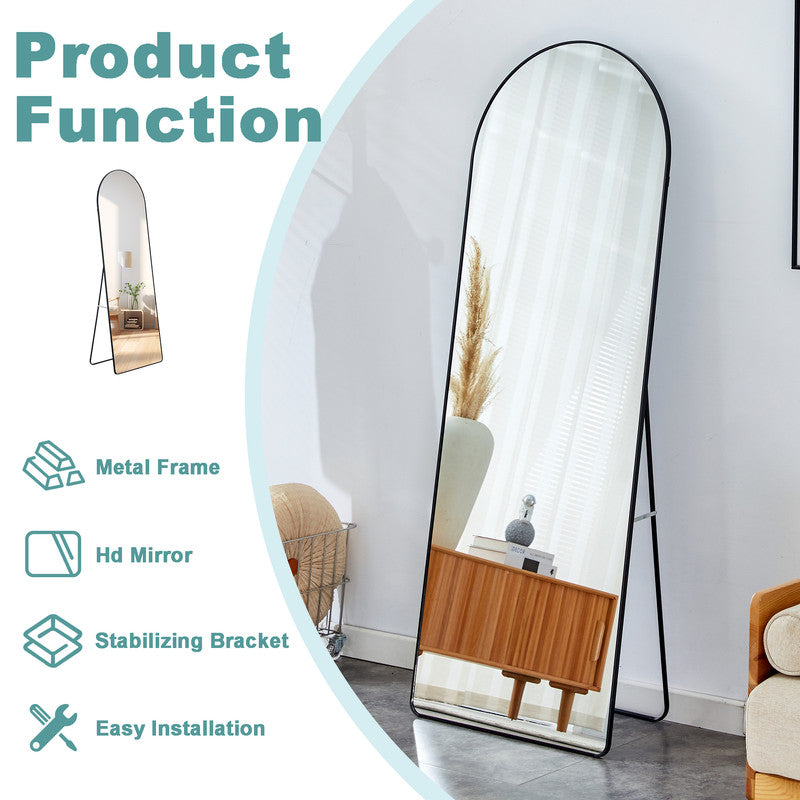 65 inchx23 inch Arched Full Length Mirror with Stand, Wall Hanging or Leaning Body Mirror for Bedroom, Black