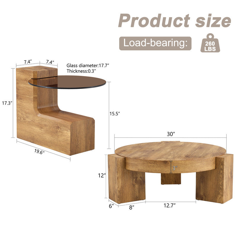 Sudica Detachable Double-decker Coffee Table，30 inch Round Tea Table with Wood Grain Base,Center Table for Living Room