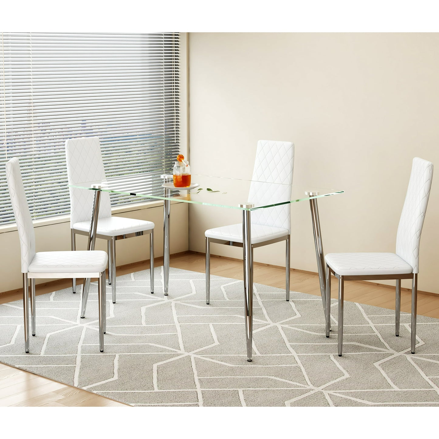 Sudica Upholstered Dining Chairs Set of 4 PU Leather Kitchen Dining Room Chairs with Tall Slat Back, White