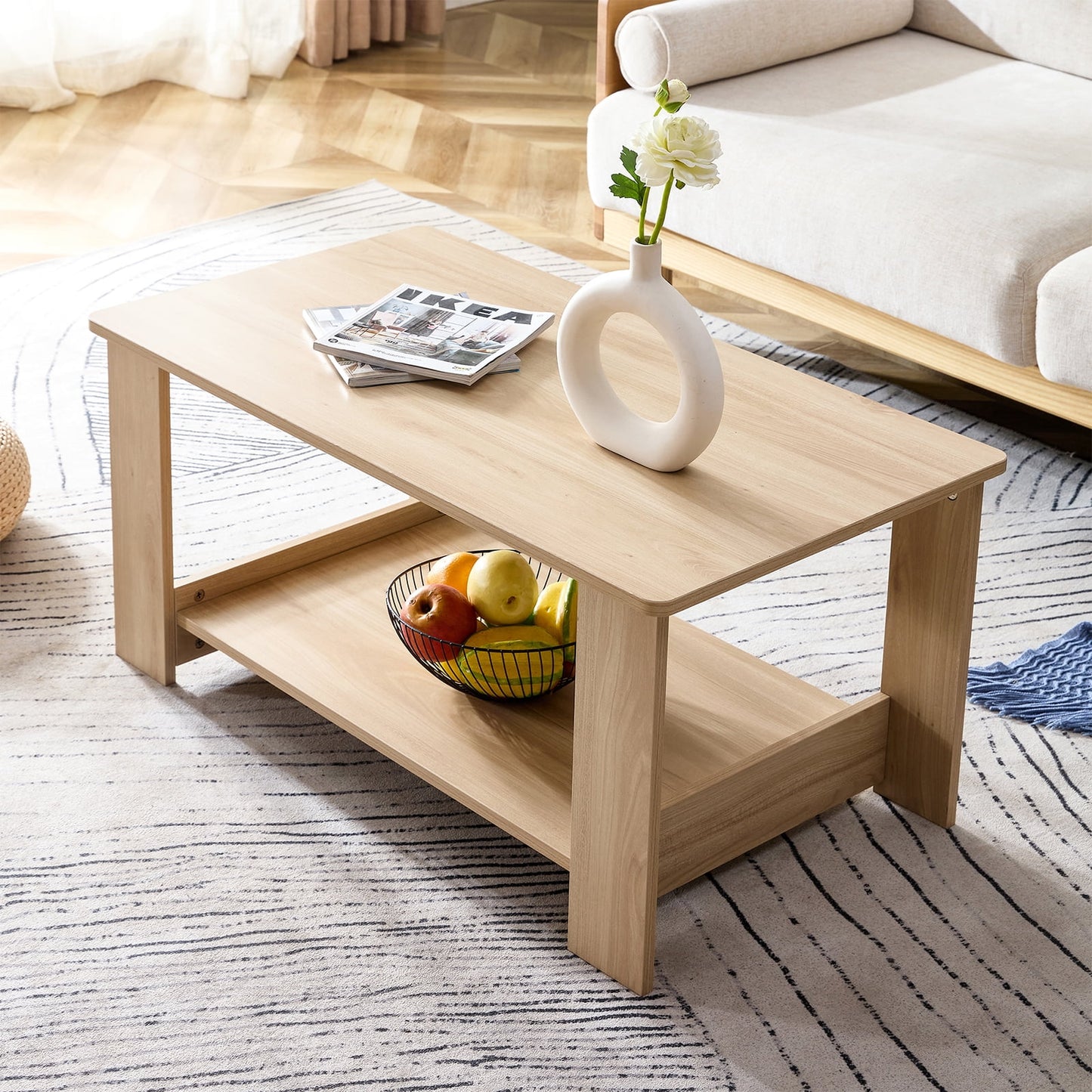 Sudica 35.4" Coffee Table with Storage Shelf Rectangular Rustic Wood Cocktail Table for Living Room,Wood