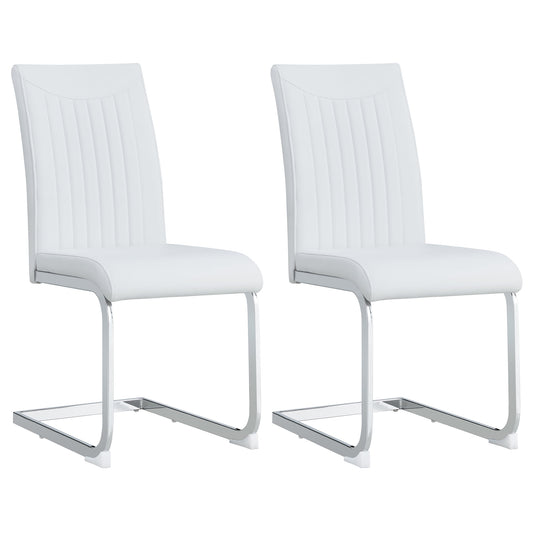 Sudica High Back Dining Chairs Set of 2 Upholstered PU Leather Dining Room Chair with Metal Legs for Home Kitchen, White