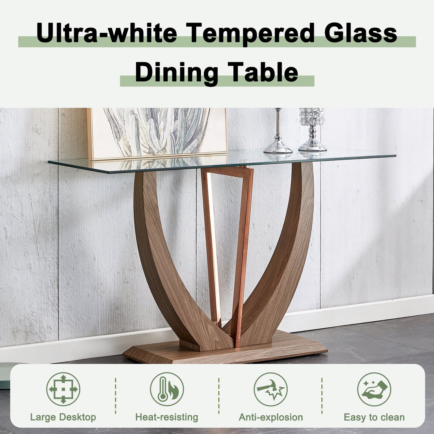 Sudica Glass Dining Table 50" Modern Kitchen Dining Room Table with Tempered Glass U-Shape Base