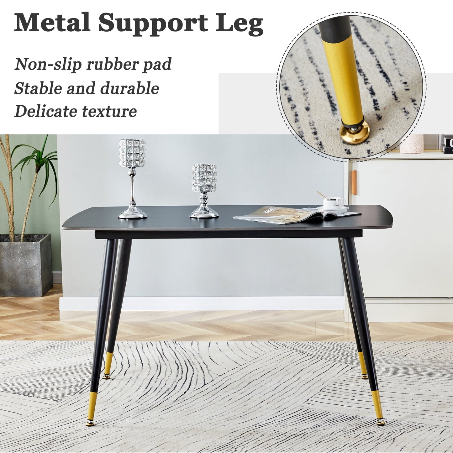 Sudica Dining Table 48" Rectangle Faux Marble Kitchen Dining Room Table with Metal Legs, Black