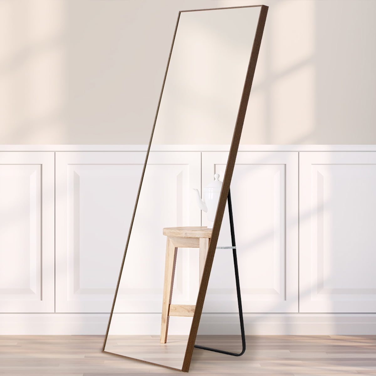 Sudica Full Length Floor Mirror 58"x 15" Wood Rectangular Bedroom Standing Mirror, Brown