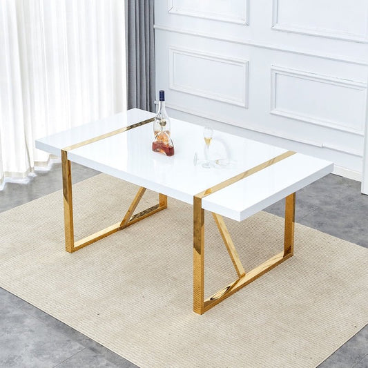 71"Large Dining Table For 6-8 Person,Sudica Rectangular White Tabletop and golden Metal Legs,for Dining Room,Kitchen,Restaurants.