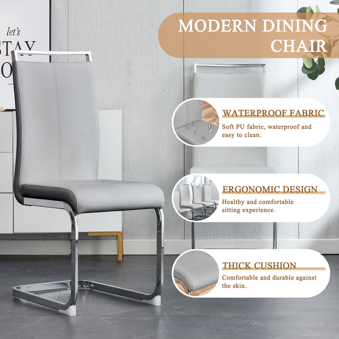 Dining Table Set for 6£¬Sudica 63" Faux Marble White Rectangular Dining Table and Upholstered PU Leather Dining Room Chairs for Kitchen,Light Gray