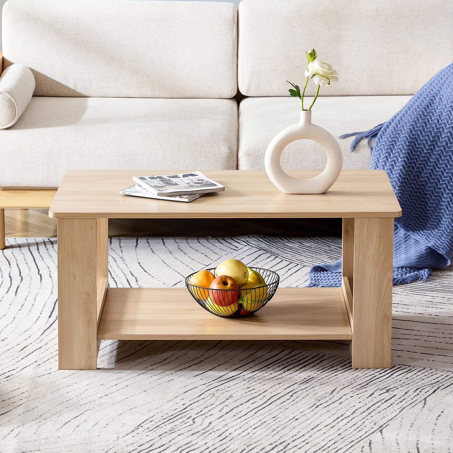 Sudica 35.4" Coffee Table with Storage Shelf Rectangular Rustic Wood Cocktail Table for Living Room,Wood