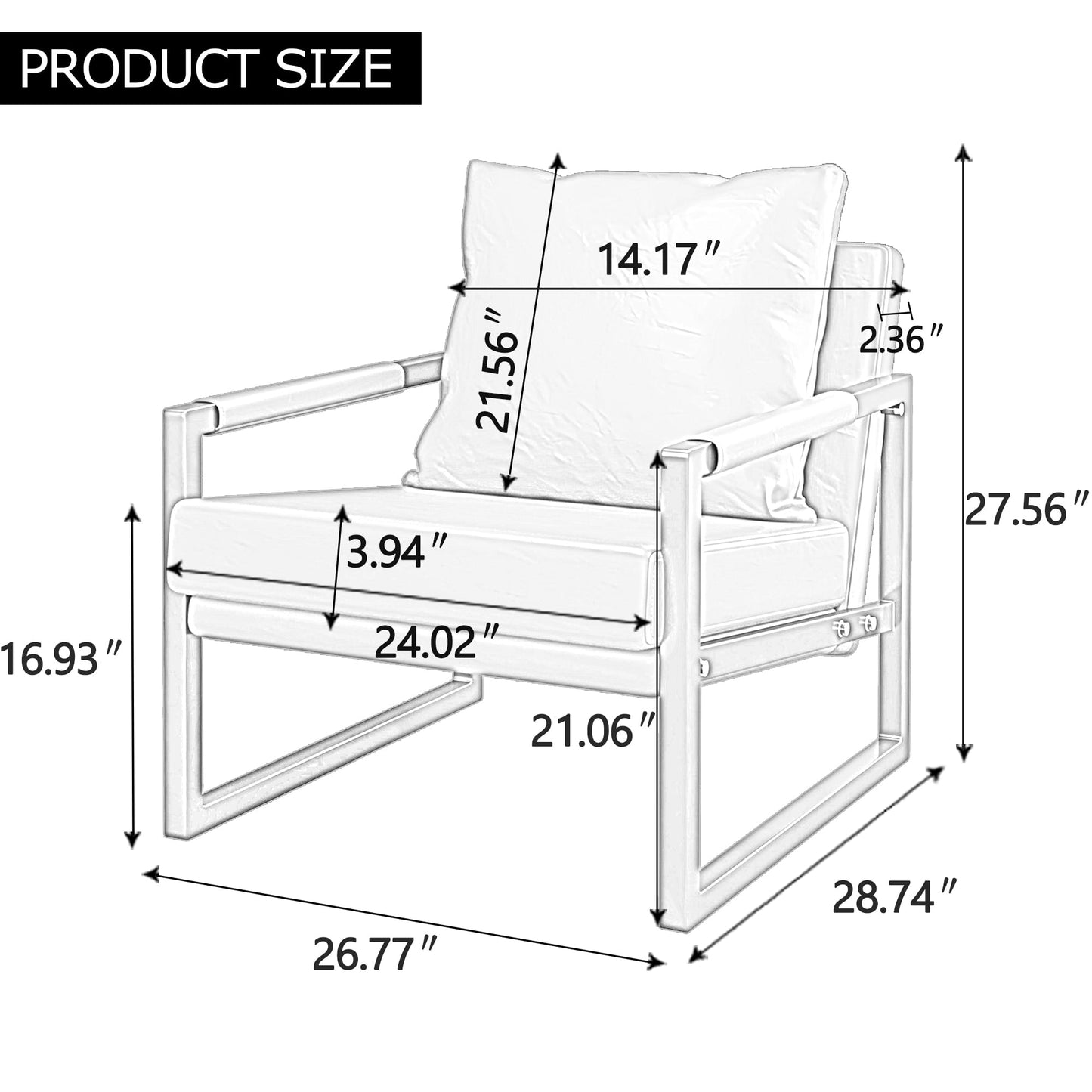 Mid-Century Accent Chair Metal Frame Faux Leather Reading Arm Chair for Living Room and Bedroom, White