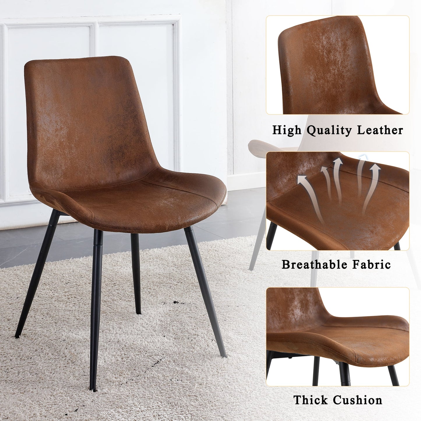 Dining Chairs Set of 4, Sudica Faux Leather Dining Room Chairs with Metal Legs Wide Seat Kitchen Chair,Brown