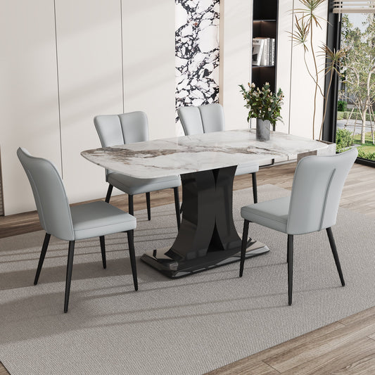 Sudica Marble Dining Set for 4, 63" White Rectangular Kitchen Table with Modern PU Leather Dining Chairs, Gray