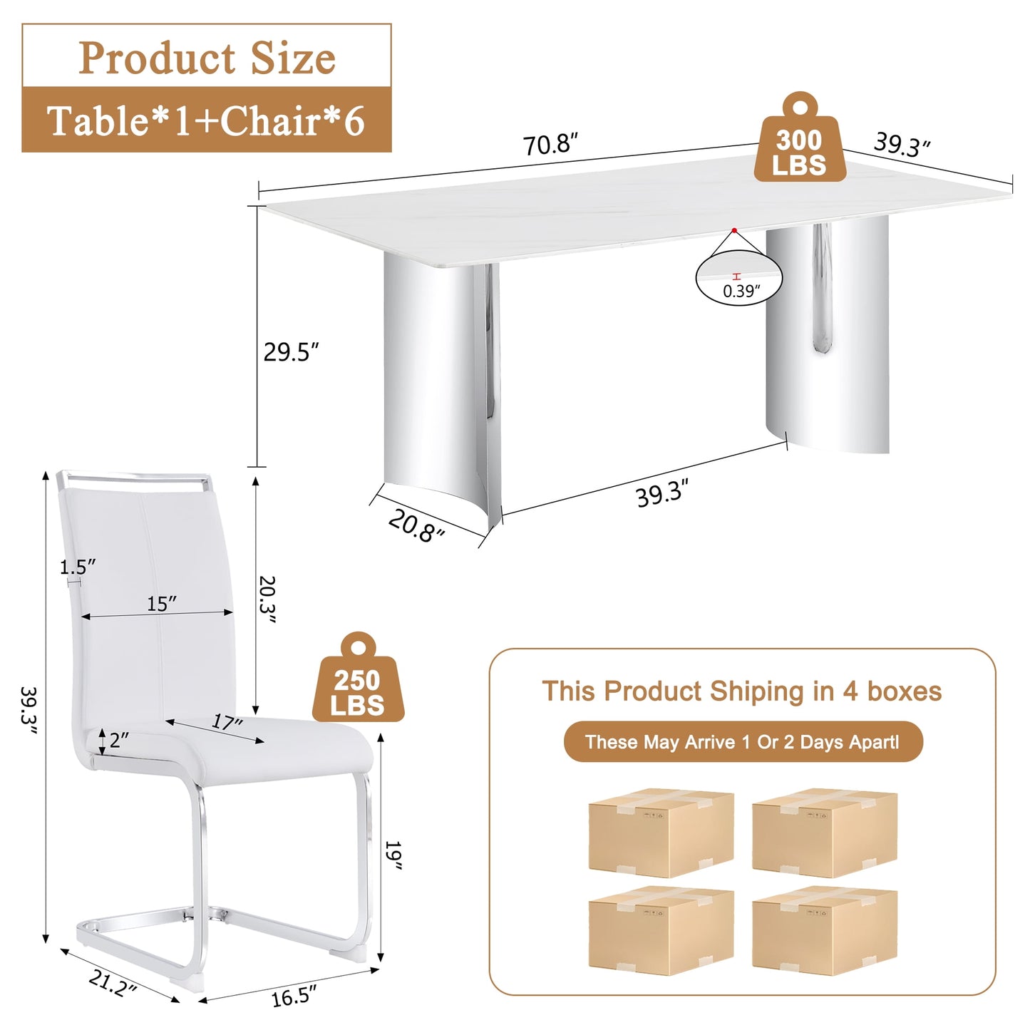 Dining Table Set for 6£¬Sudica 71" Faux Marble White Rectangular Dining Table and Upholstered PU Leather Dining Room Chairs for Kitchen,White