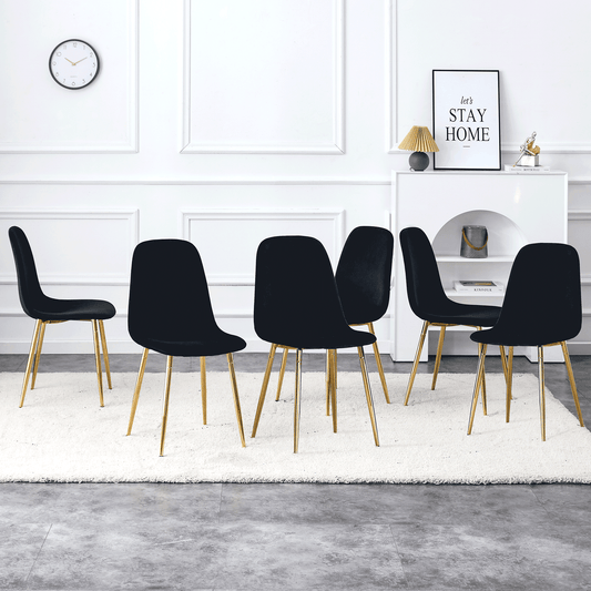 Sudica Black Dining Chairs Set of 6 Upholstered Velvet Mid-Century Modern Kitchen Chairs with Gold Chomon Legs