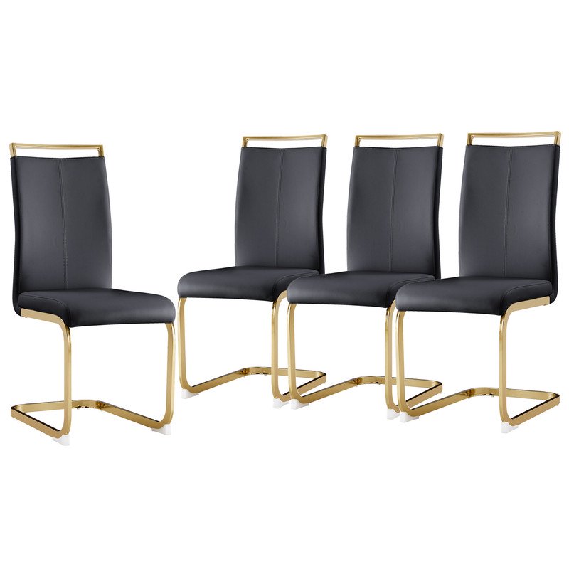 Modern Dining Chairs Set of 4 Sudica Faux Leather Dining Room Chairs with Golden Legs High Back Chair,Black