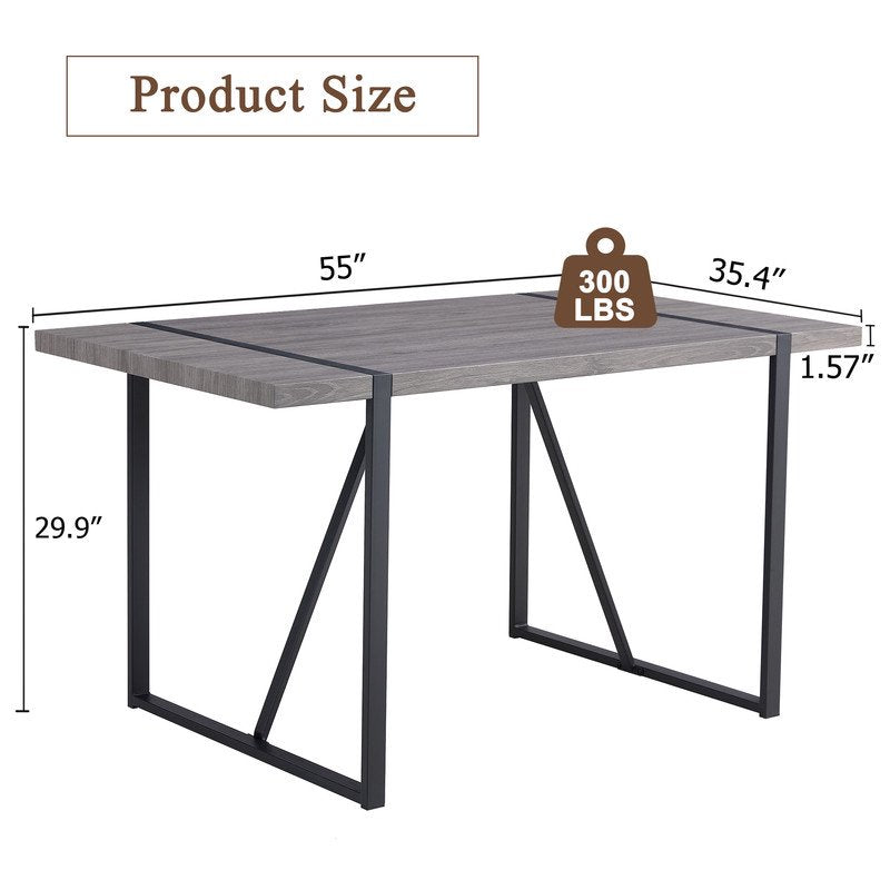 Rectangular Dining Table For 4-6 Person,Sudica 51 inch Gray Tabletop and Black Metal Legs,for Dining Room,Kitchen,Office.