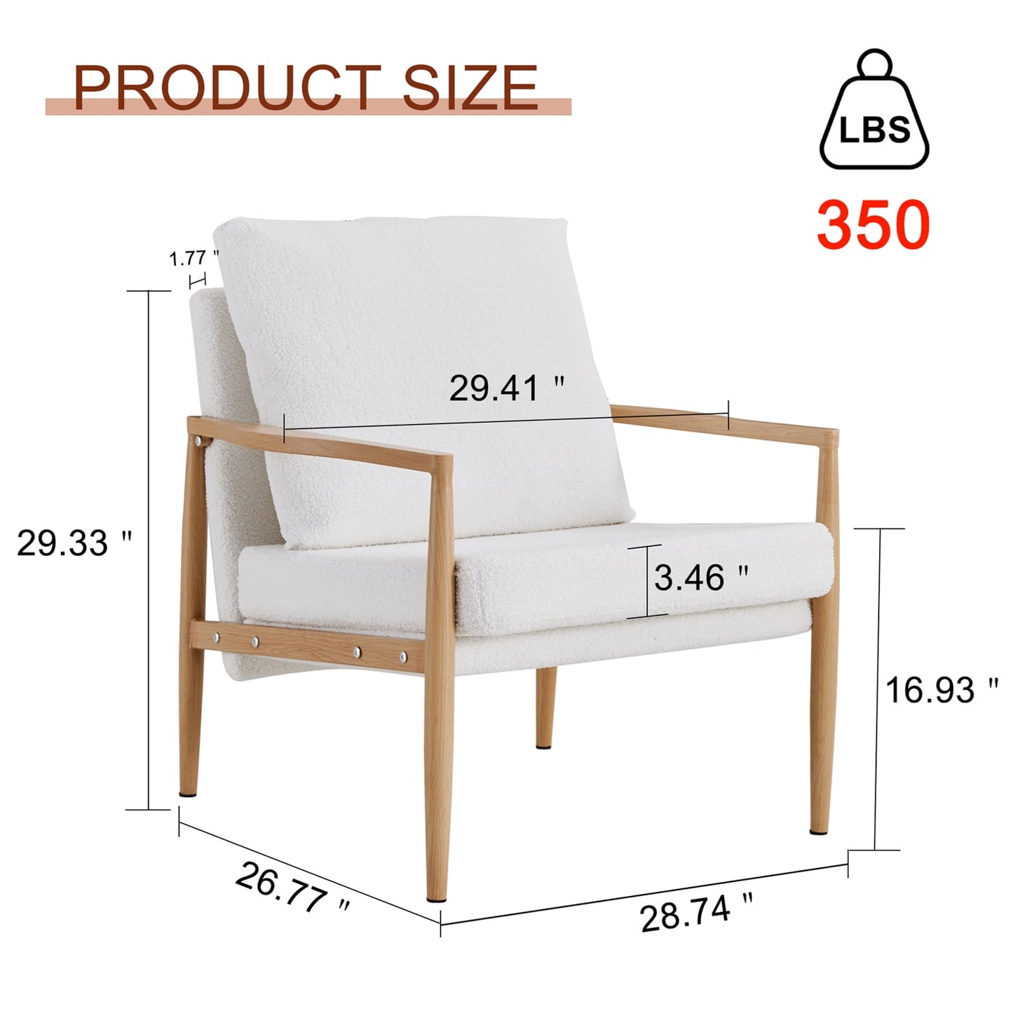 Sudica Wooden Accent Chair Set of 2, Mid-Century Modern Padded Armchair with Wood Legs Small Sofa for Living Room,White