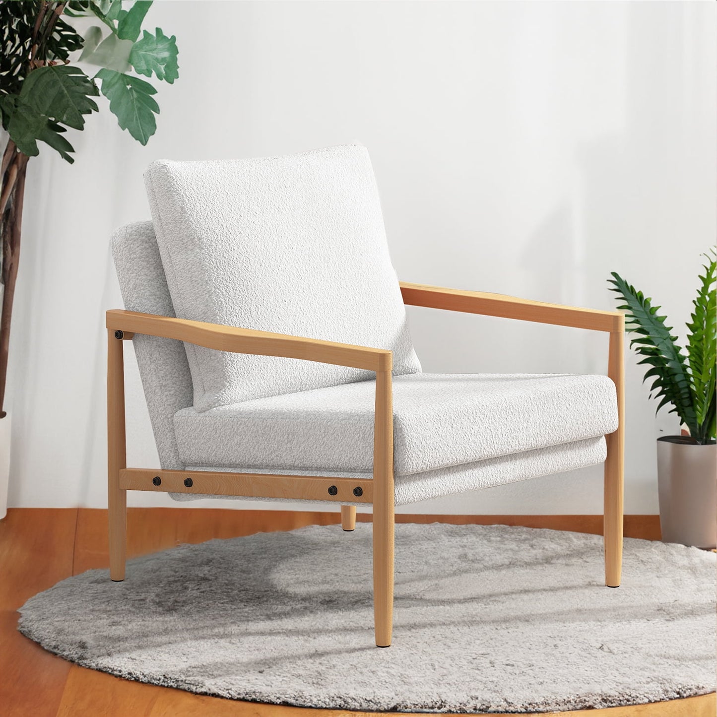 Sudica Wooden Accent Chair Set of 2, Mid-Century Modern Padded Armchair with Wood Legs Small Sofa for Living Room,White