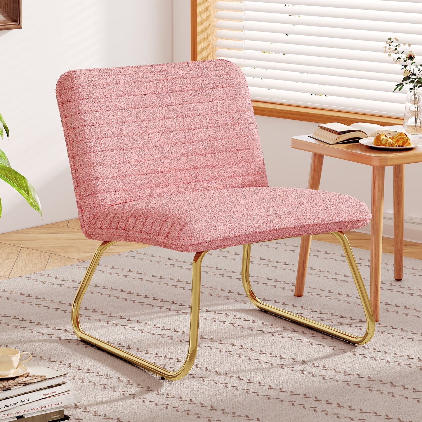 Sudica Velvet Accent Chair,Mid Century Living Room Sofa Chair with Golden Legs Wingback,Pink