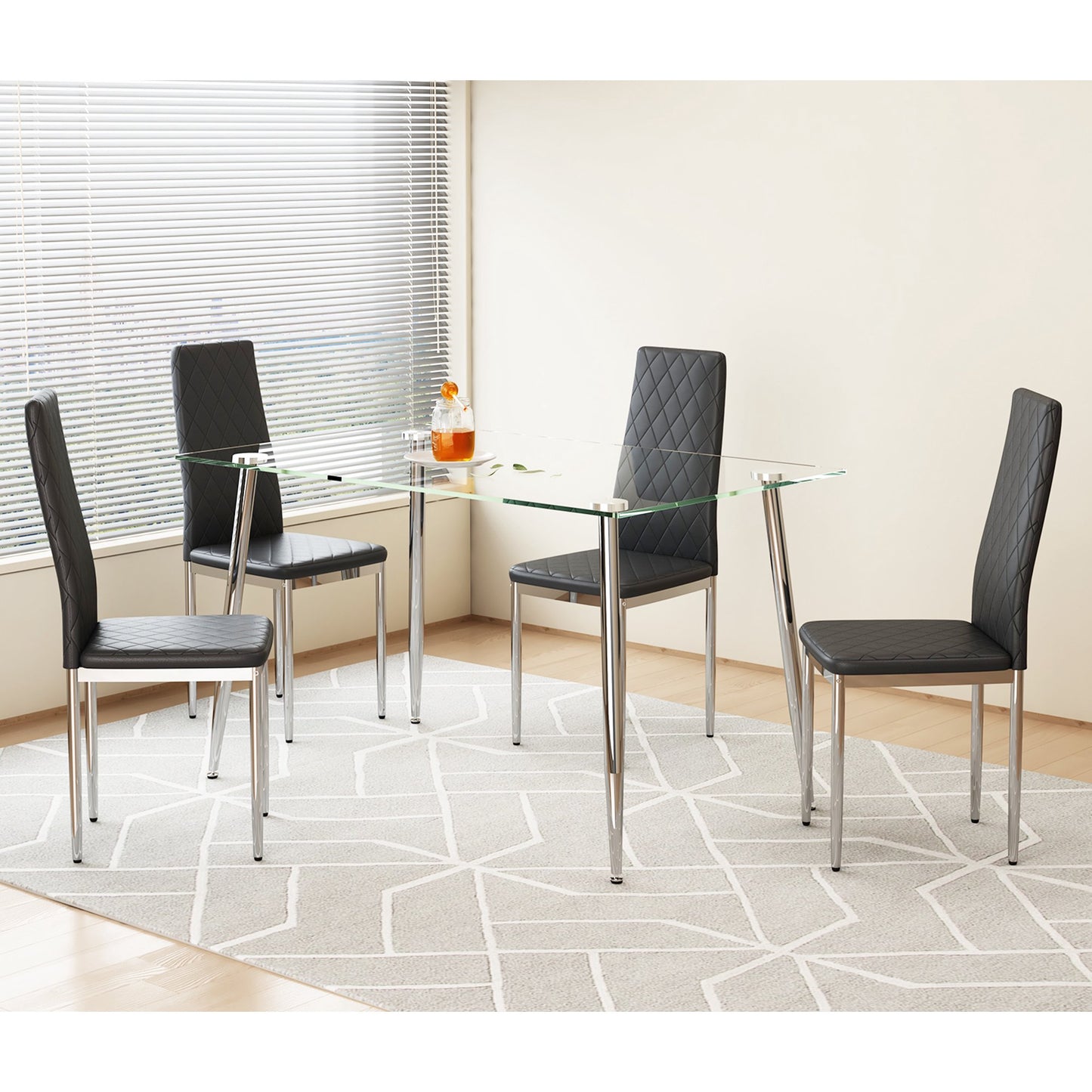 Sudica Upholstered Black Dining Chairs, Set of 4 PU Leather Kitchen Dining Room Chairs with Tall Slat Back