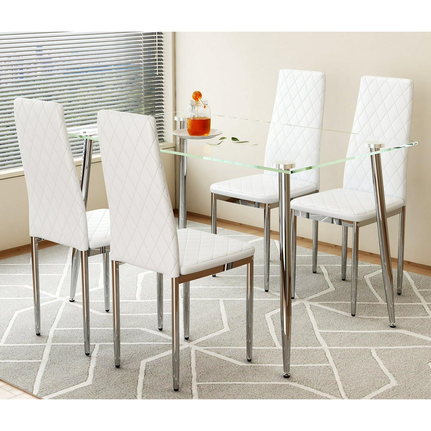 Sudica Upholstered Dining Chairs Set of 4 PU Leather Kitchen Dining Room Chairs with Tall Slat Back, White