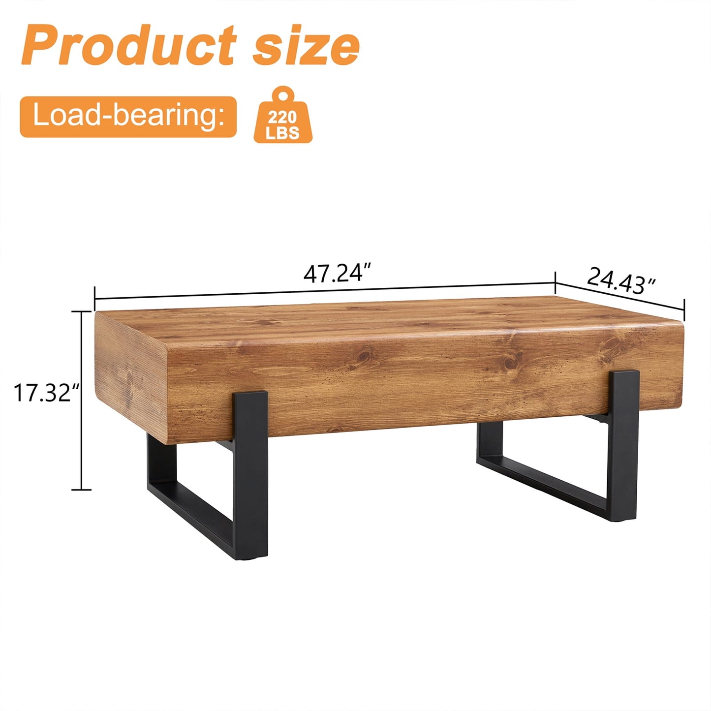 Sudica Wood Coffee Table with Metal Legs 47" Rustic Industrial Cocktail Table for Living Room