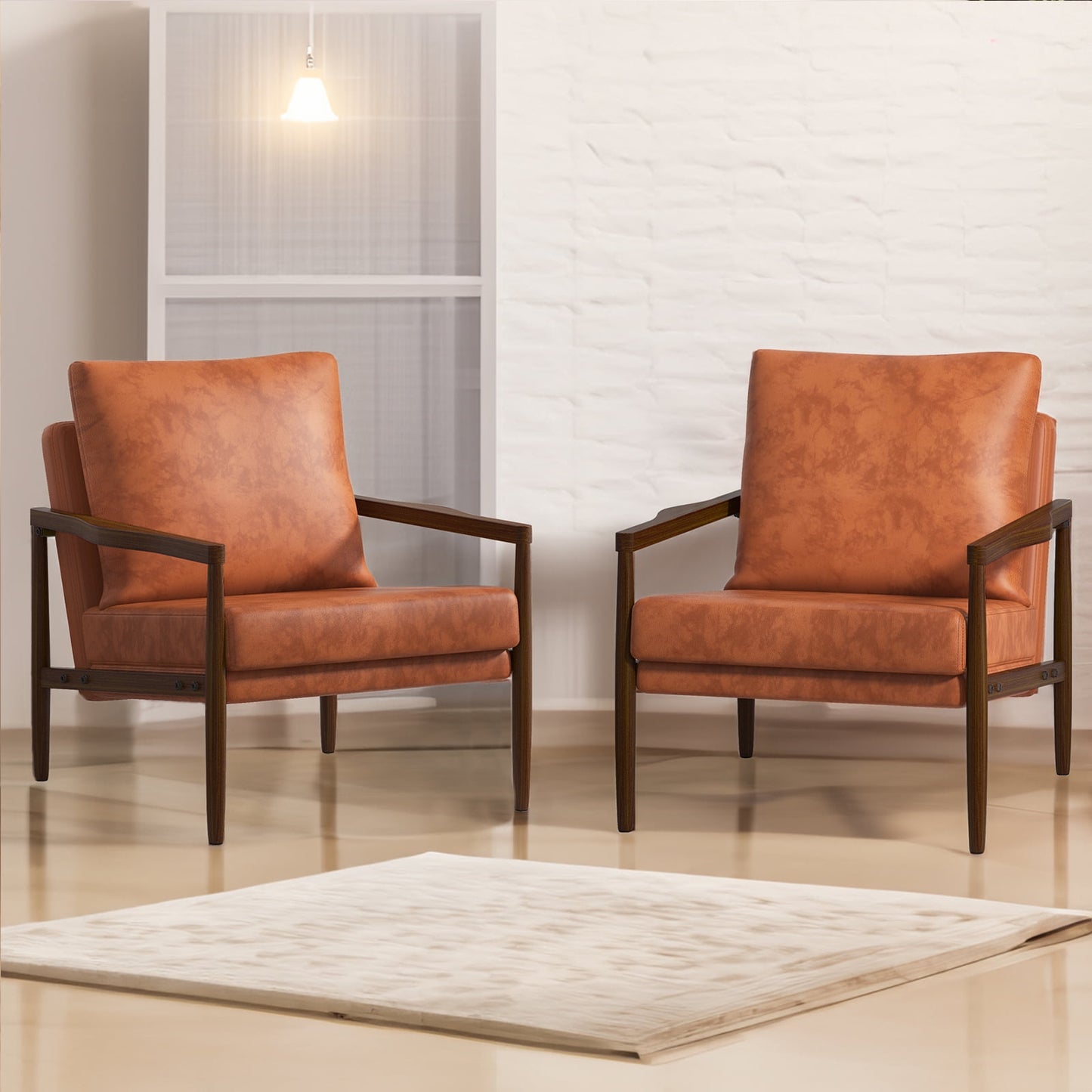 Sudica Wooden Accent Chair Set of 2, Mid-Century Modern Padded Armchair with Wood Legs Small Sofa for Living Room,.Walnut