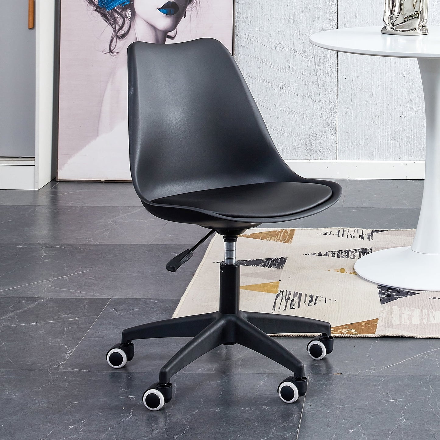 Sudica Black PVC Office Chair with Padded Seat Clear Rolling Desk Chair for Bedroom