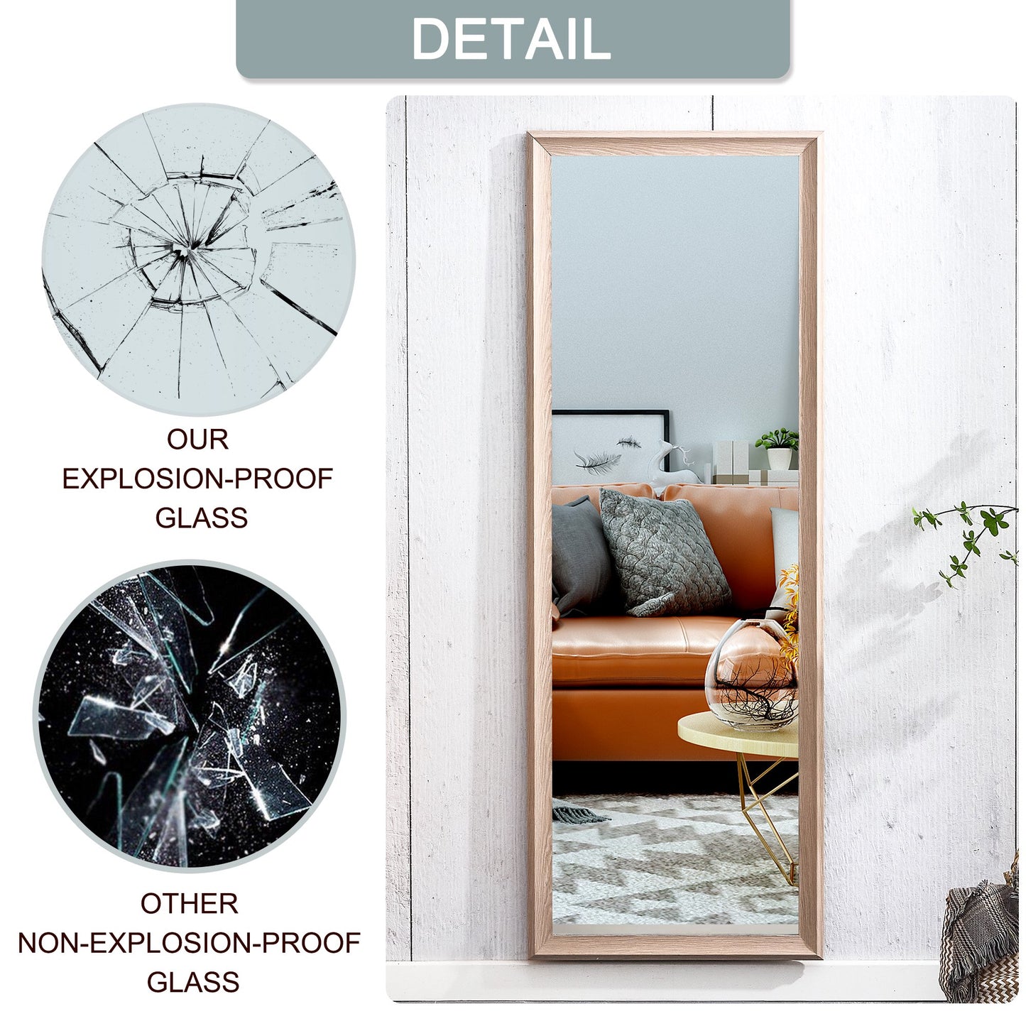 Sudica Wooden Floor Mirror 65"x22.8" Rectangular Full Body Standing Mirror for Living Room