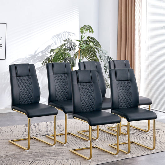 Sudica Upholstered Dining Chairs Set of 6 PU Leather Dining Room Chair with Golden Metal Legs£¬Black