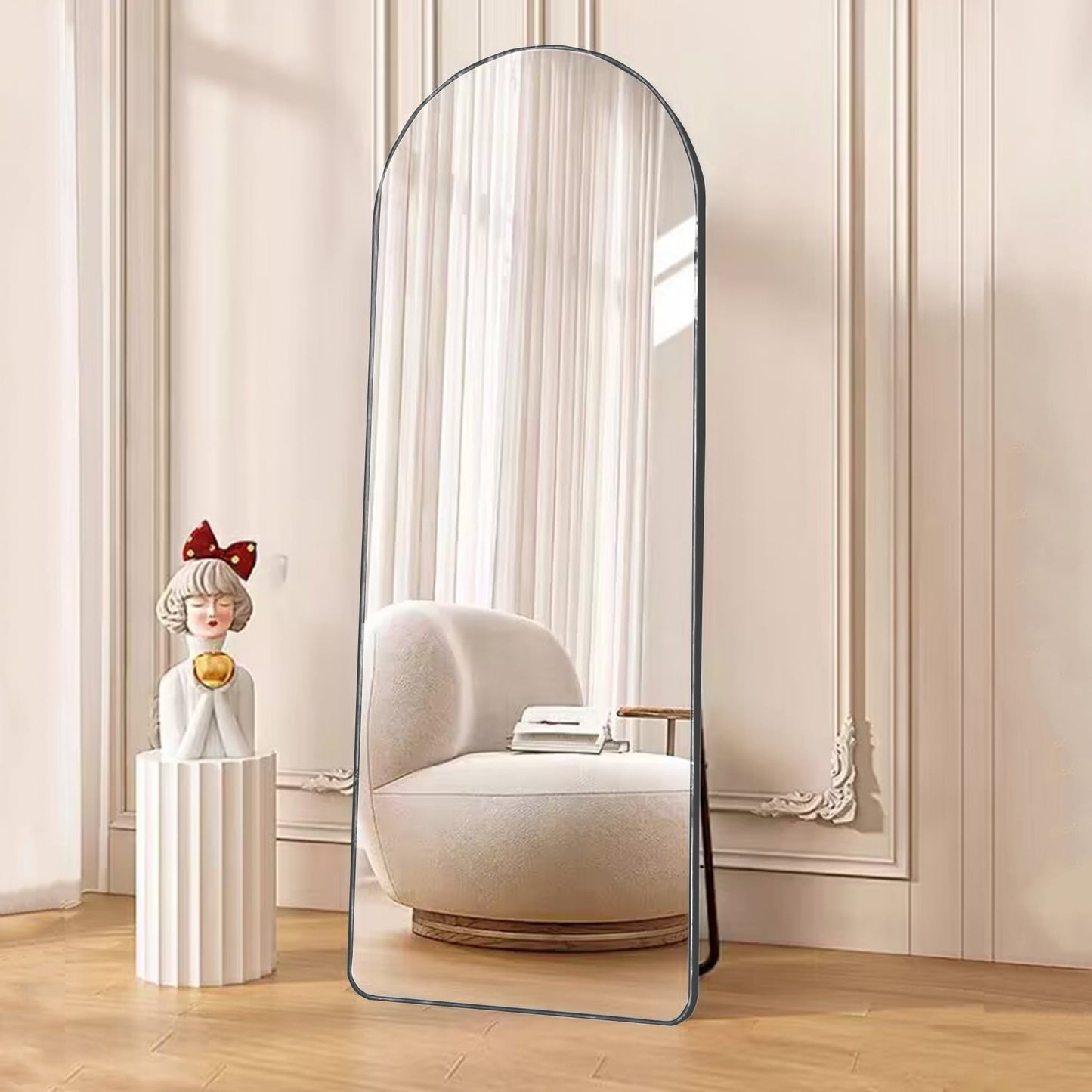 Sudica Black Arched Floor Mirror 65"x23" Wall Full Length Body Mirror with Stand for Living Room