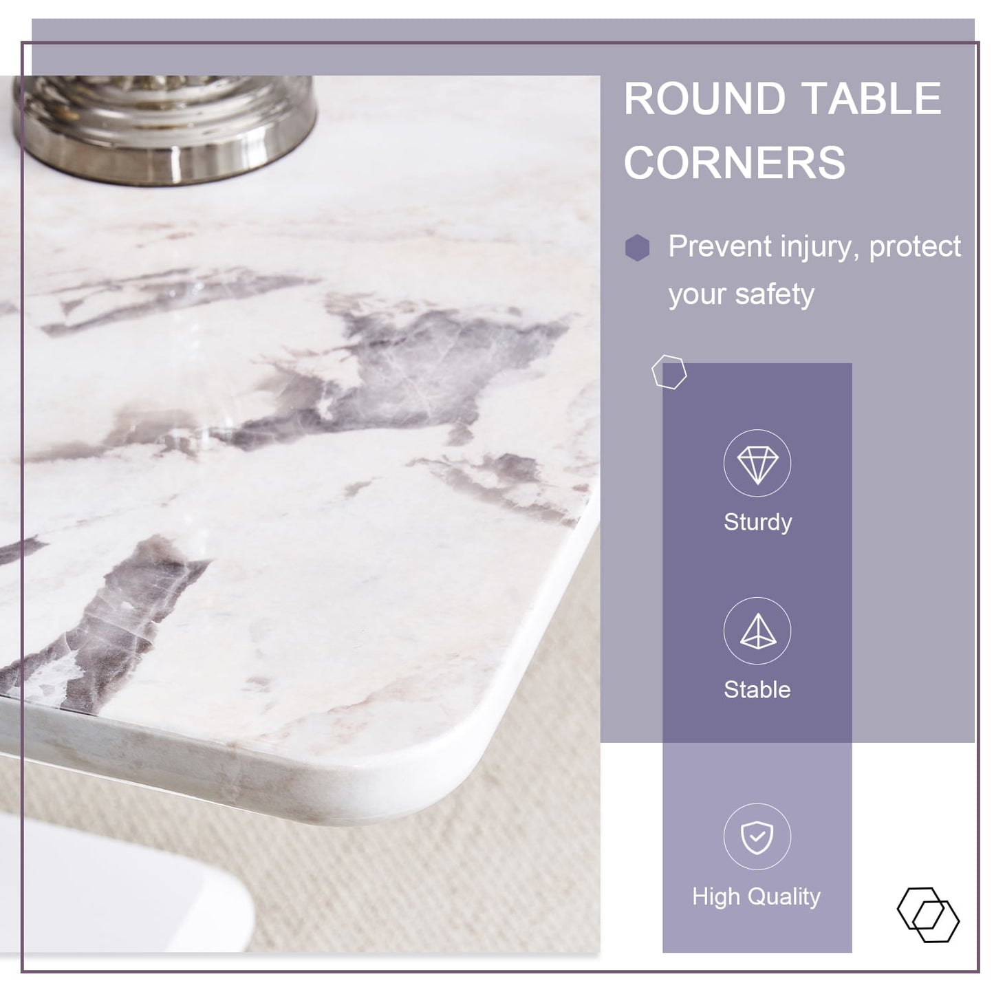 Sudica 63" Marble Dining Table for 6 White Faux Marble Dining Room MDF Table with U-Shaped Support