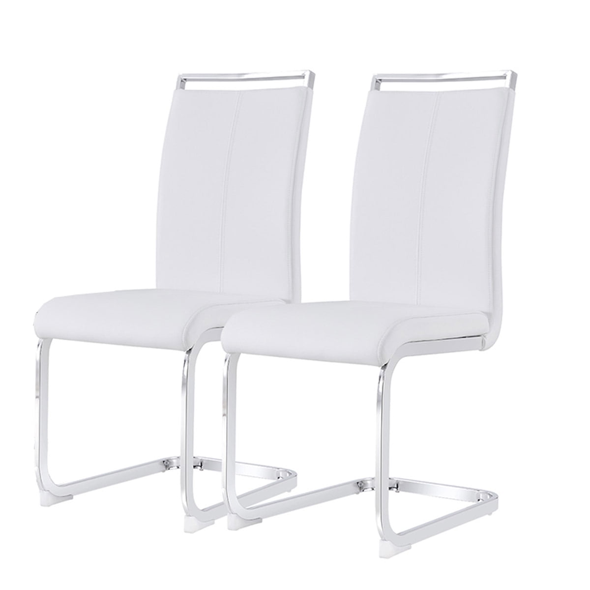 Sudica Dining Chairs Set of 2 Upholstered PU Leather Modern Kitchen Chairs with Chomon Legs, White