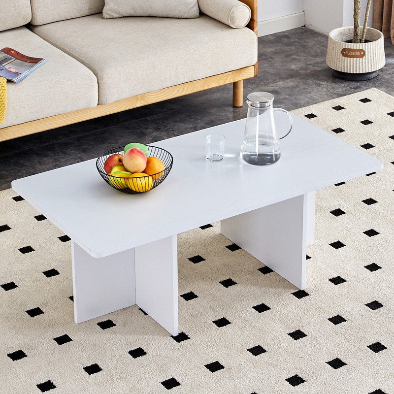 Sudica Rectangular Coffee Table, 45 inch Modern Tea Table with White Tabletop for Living Room.