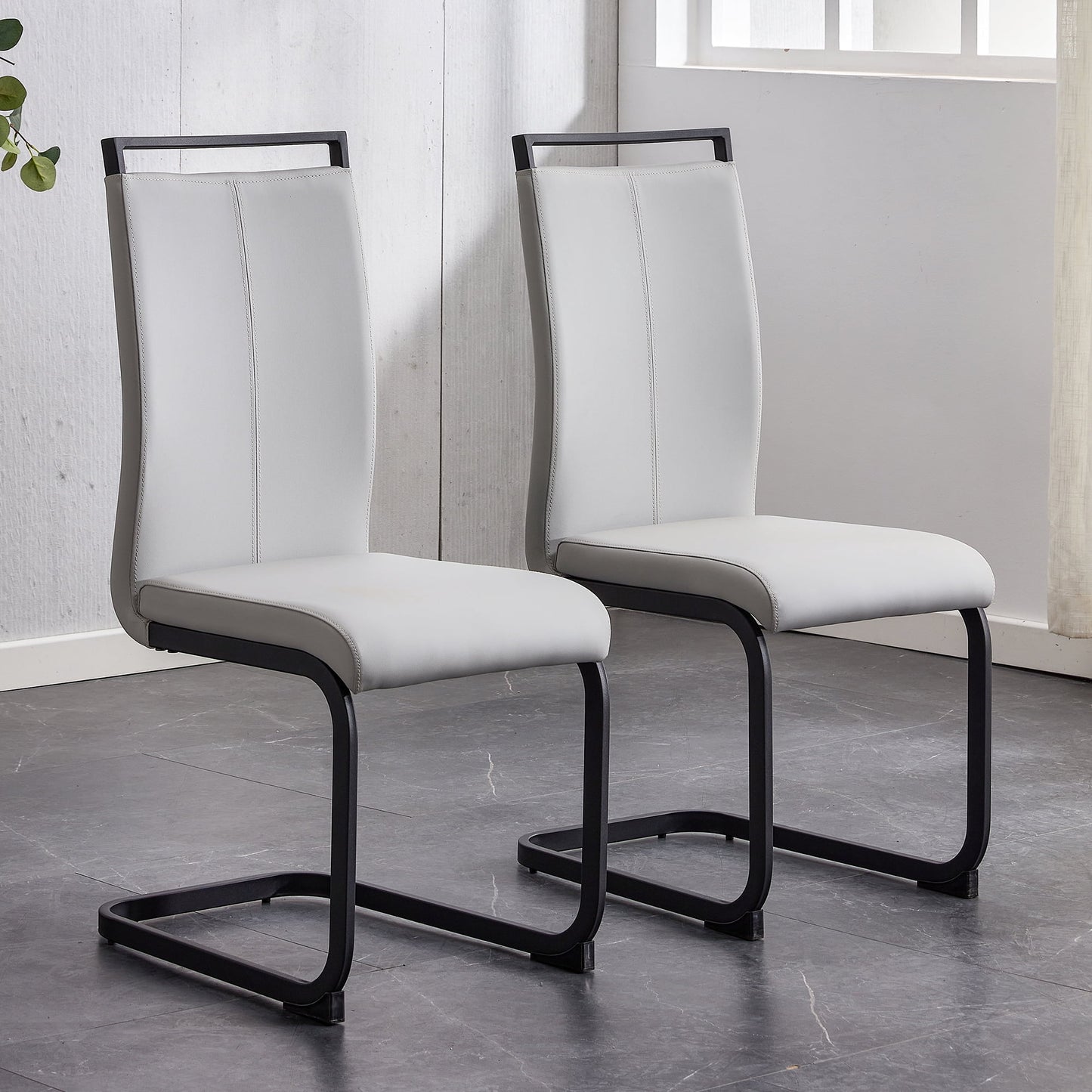 Modern Dining Side Chair Set of 2, PU Leather Side Chairs with Metal Legs for Home, Light Gray