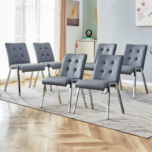 Sudica Dining Room Chairs Set of 6 Upholstered Tufted Mid-Century Modern Kitchen Chairs with Chomon Legs, Gray(chairs only)