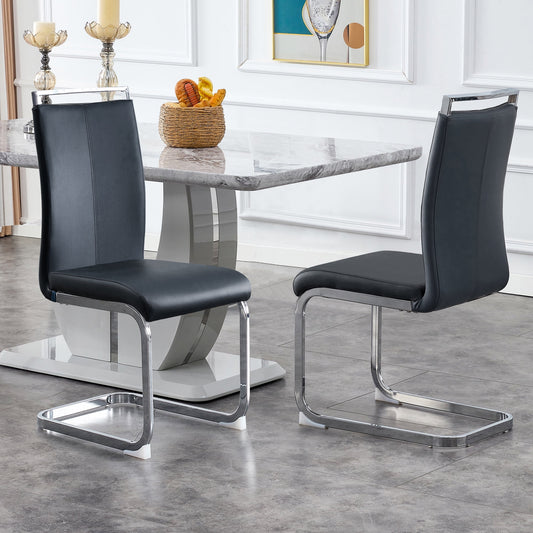 Sudica Black Dining Chairs Set of 2 Upholstered PU Leather Modern Kitchen Chairs with Chomon Legs