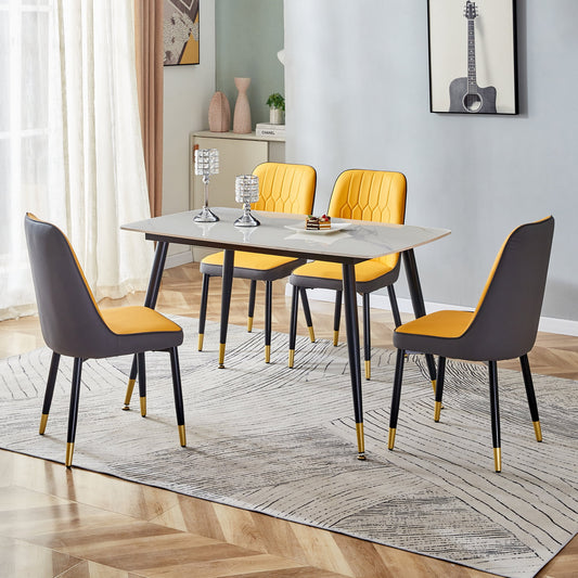 Sudica 5-Piece Compact Dining Table Set,White Dining Tabletop with 4 Faux Leather Dining Room Chairs, Yellow