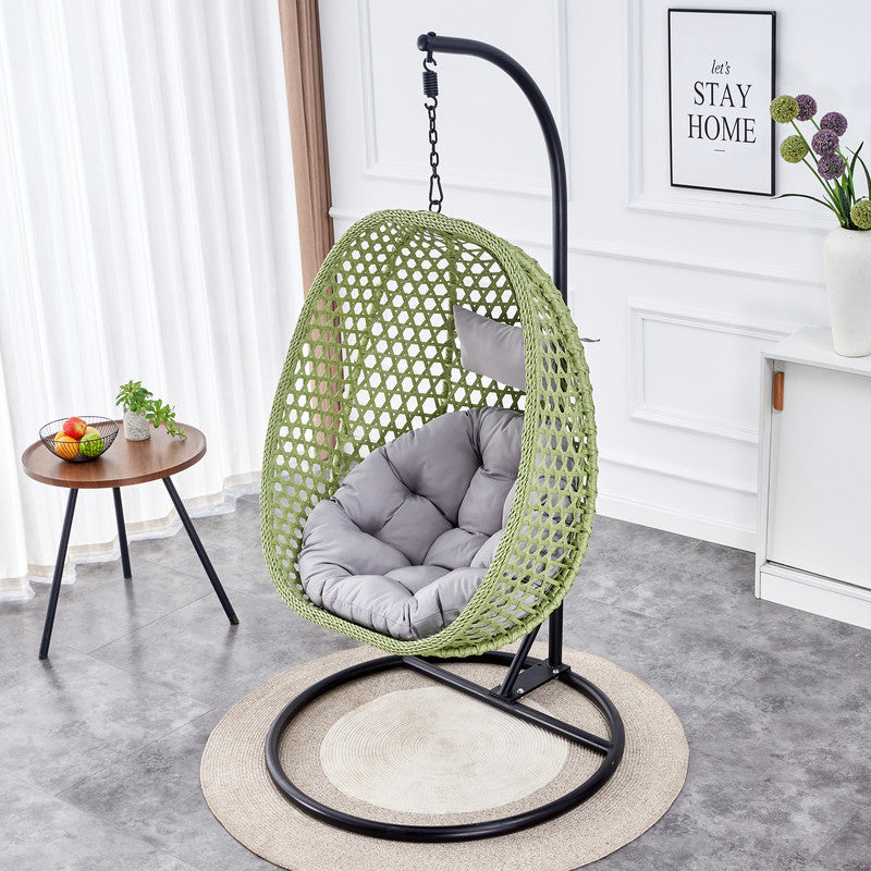 Hanging Egg Chair with Stand,Sudica Patio Soft Cushion Rattan Wicker Egg Swing Chair for BedroomGarden 350lbs Capacity,Green