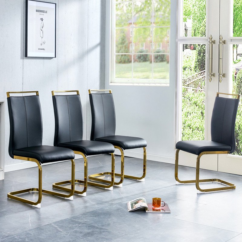 Modern Dining Chairs Set of 4 Sudica Faux Leather Dining Room Chairs with Golden Legs High Back Chair,Black