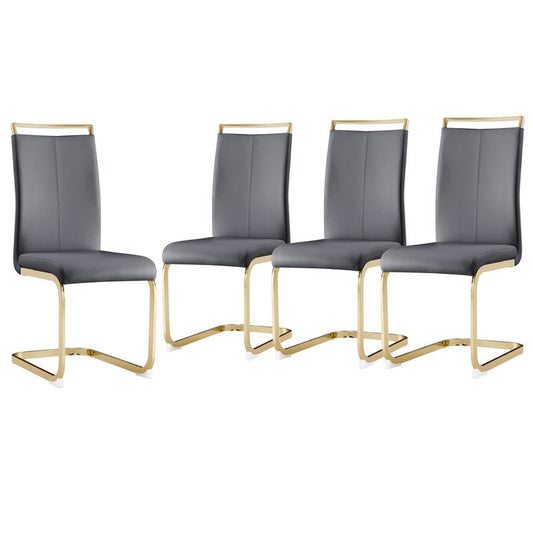 Modern Dining Chairs Set of 4 Sudica Faux Leather Dining Room Chairs with Golden Legs High Back Chair,Grey