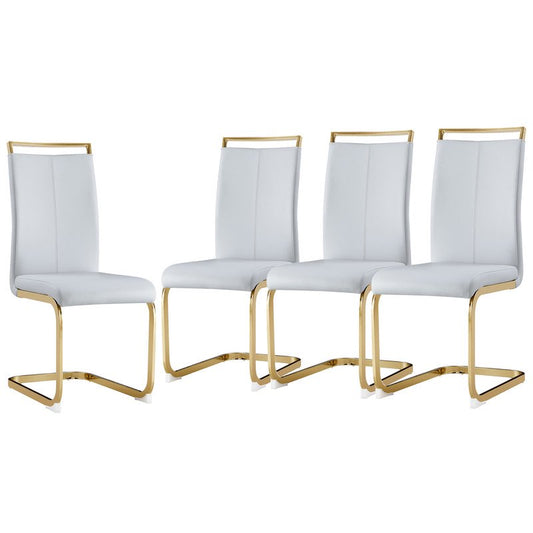 Modern Dining Chairs Set of 4 Sudica Faux Leather Dining Room Chairs with Golden Legs High Back Chair,Light Grey