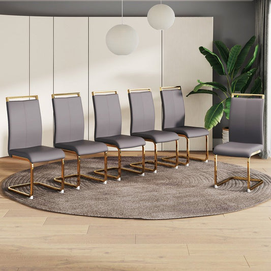 Modern Dining Chairs Set of 6 Sudica Faux Leather Dining Room Chairs with Golden Legs High Back Chair,Grey