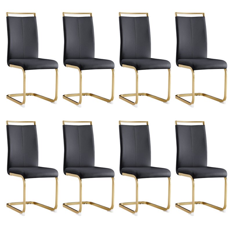 Modern Dining Chairs Set of 8 Sudica Faux Leather Dining Room Chairs with Golden Legs High Back Chair,Black