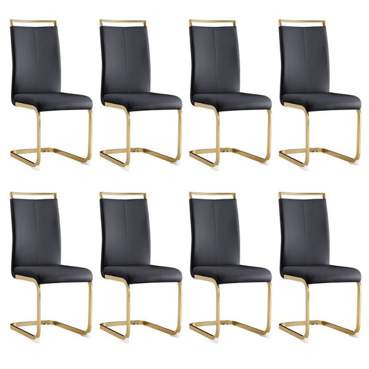 Modern Dining Chairs Set of 8 Sudica Faux Leather Dining Room Chairs with Golden Legs High Back Chair,Black