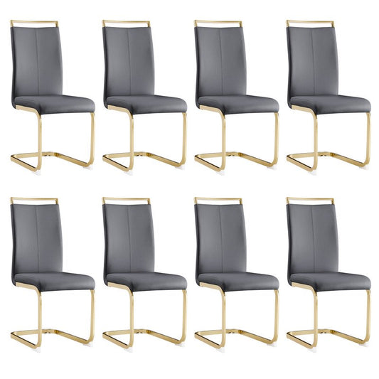 Modern Dining Chairs Set of 8 Sudica Faux Leather Dining Room Chairs with Golden Legs High Back Chair,Grey